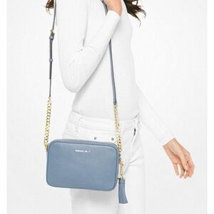 Like-New Michael Kors Blue Ginny Leather Crossbody Bag- Gold Tone Hardware